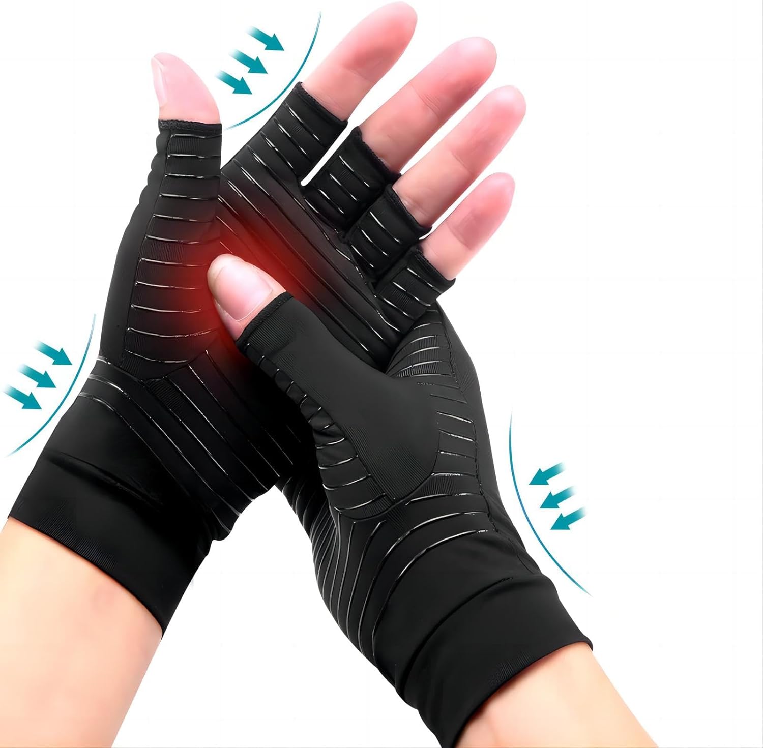 1Pair/2Pairs Copper Arthritis Gloves for Women Men, Fingerless Breathable \u0026 Moisture Wicking Arthritis Compression Gloves for Computer Typing and Dailywork of Hands joint Support